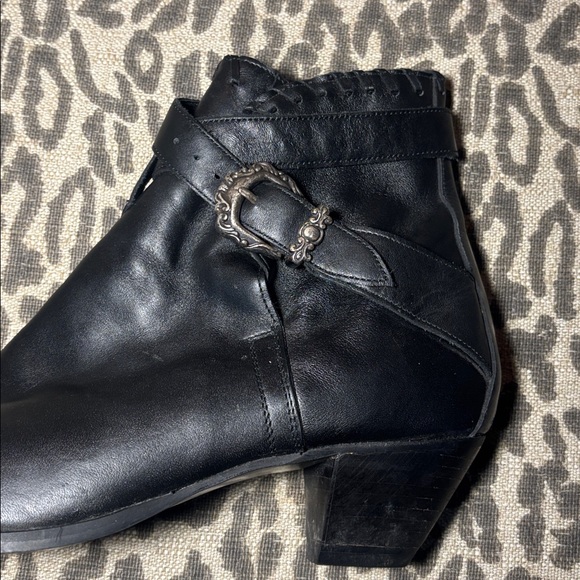 Vintage Justin Boots Black Ankle strappy heeled cowboy boots biker western 10 main image 4